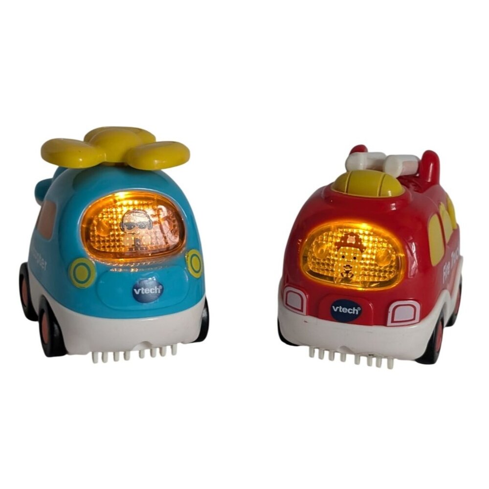 Vtech Go Go Smart Wheels Blue Helicopter Red Fire Truck Vehicle‎ Lot Tested
